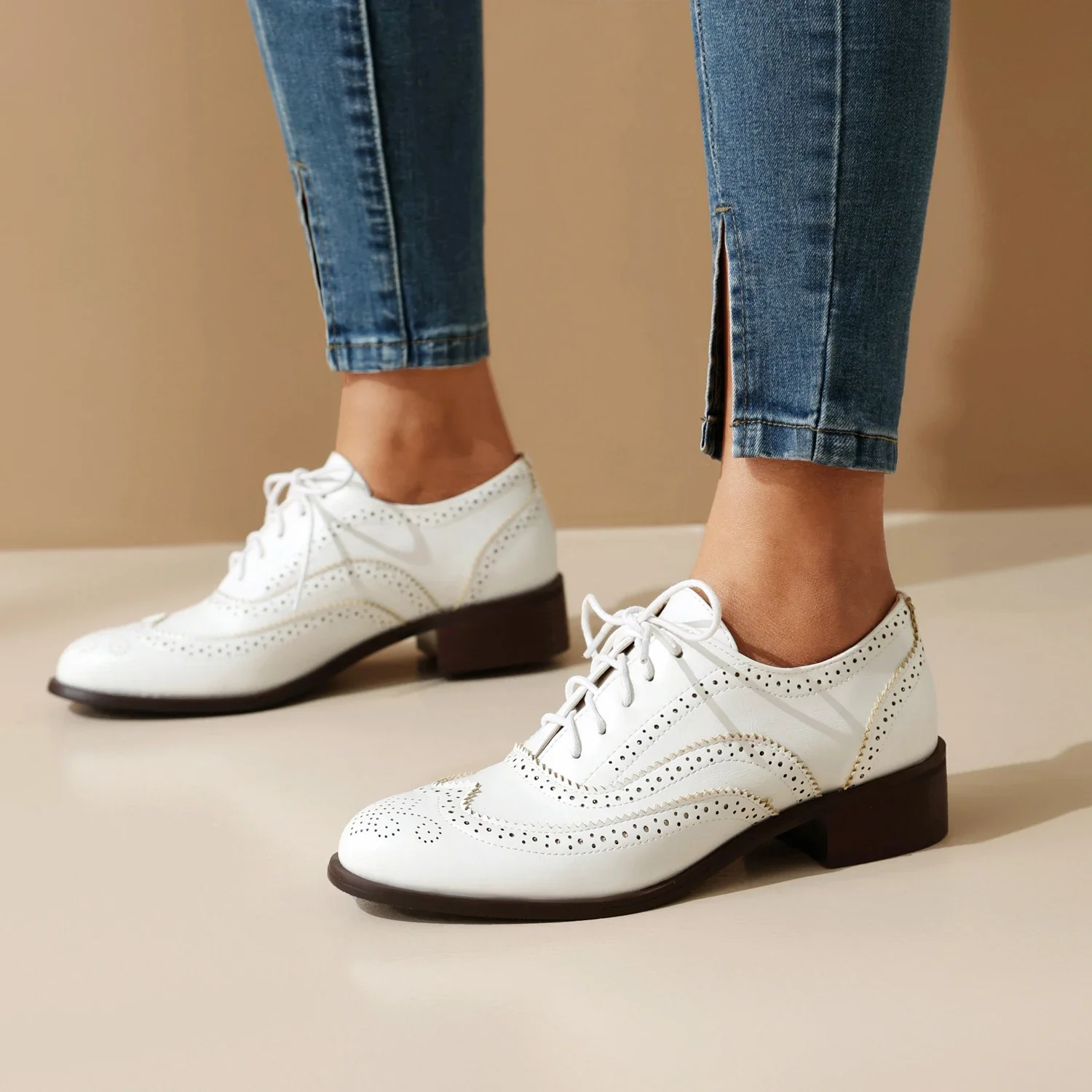 Spliced retro lace-up brogue loafers - Image 3