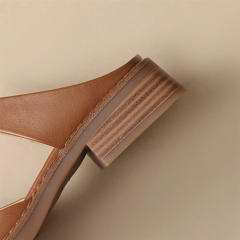 Genuine leather thick heel casual slippers - Image 9