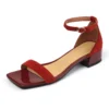 Suede ankle strap block heel sandals