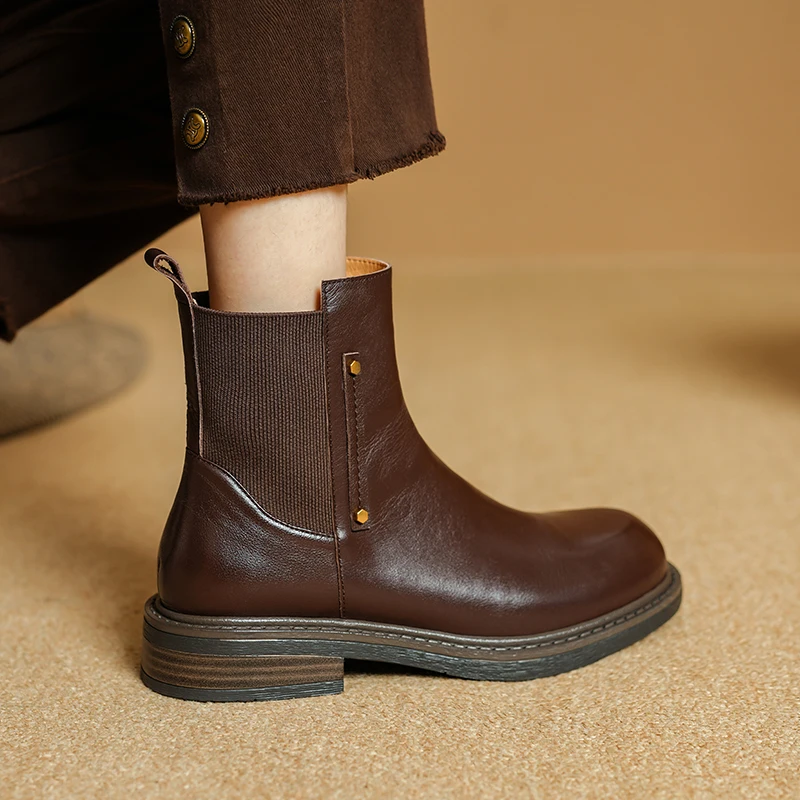 Genuine leather high heel ankle western boots - Image 5