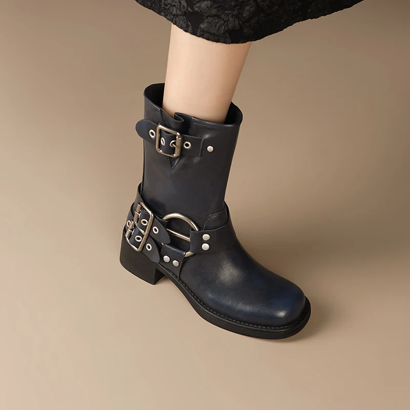 Genuine leather mid calf slip on motorcycle boots - Image 6