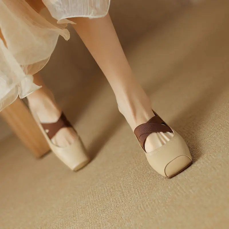 Genuine leather square toe mid heels mary janes - Image 9