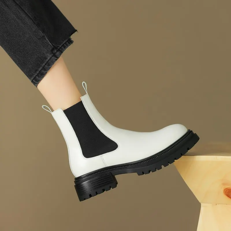 Chelsea boots slip on round toe platform ankle boots genuine leather - Image 3