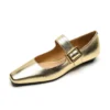 Genuine leather mary jane pumps with low heels and buckles