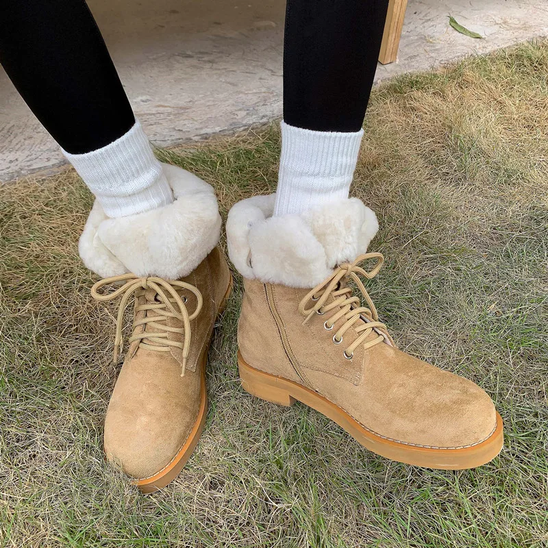 Suede lace-up snow boots with warm wool blend and mid heels - Image 3