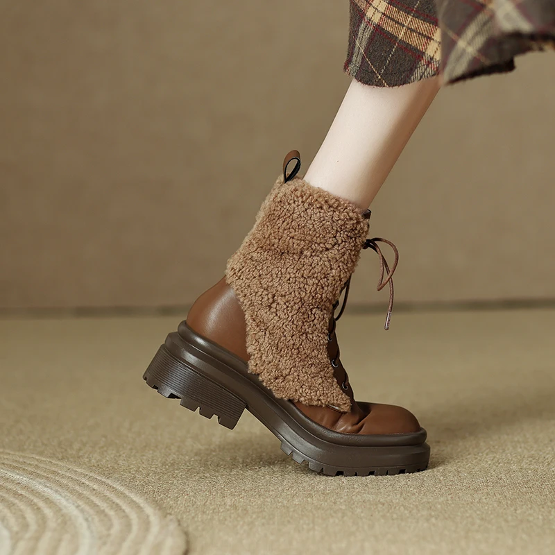 Real leather chunky ankle boots with plush lining - Image 5