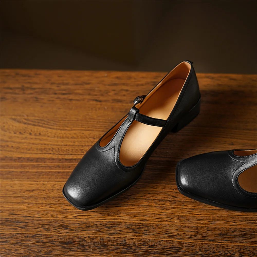 Genuine leather t-strap high heel pumps - Image 7