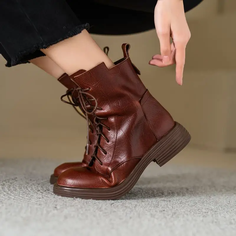 Genuine leather mid heel ankle boots for women - Image 11