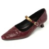 Genuine leather pointed toe mary janes mid heels shoes