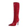 Rhinestone pointed high heel long boots