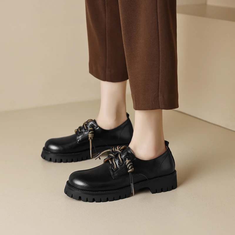 Round toe thick sole lace-up oxford casual shoes - Image 12