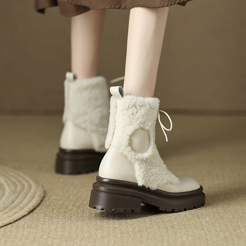 Real leather chunky ankle boots with plush lining - Image 11