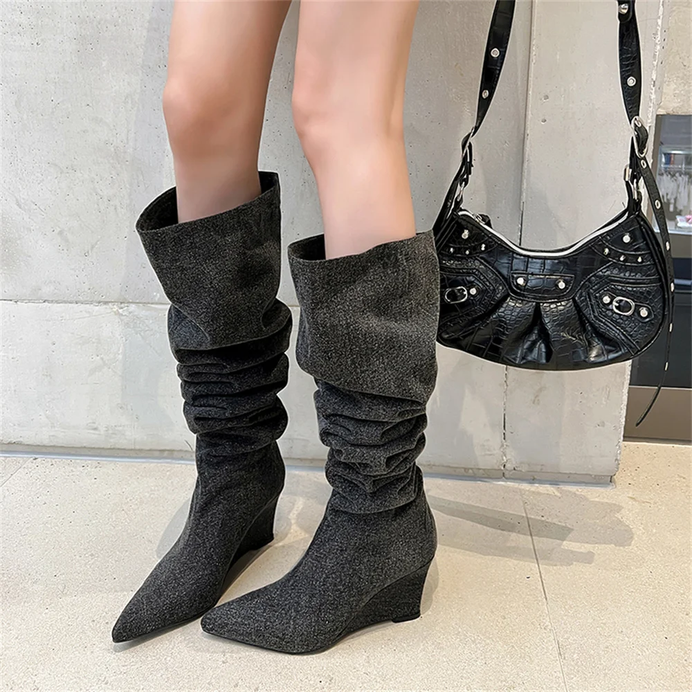 Knee high wedge heels party boots - Image 3