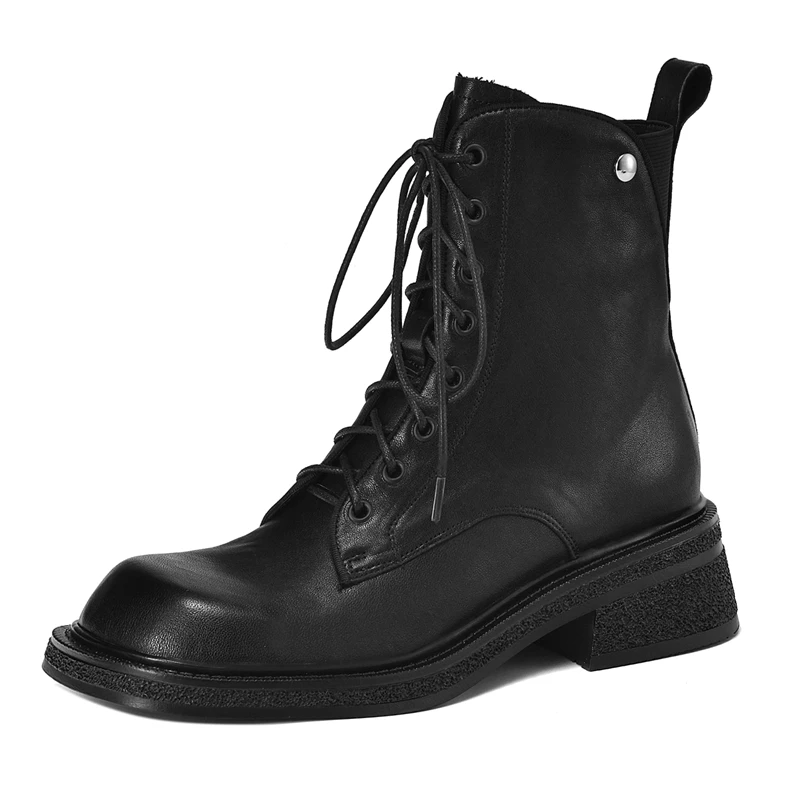Genuine leather ankle boots with round toe and lace-up design - Image 7