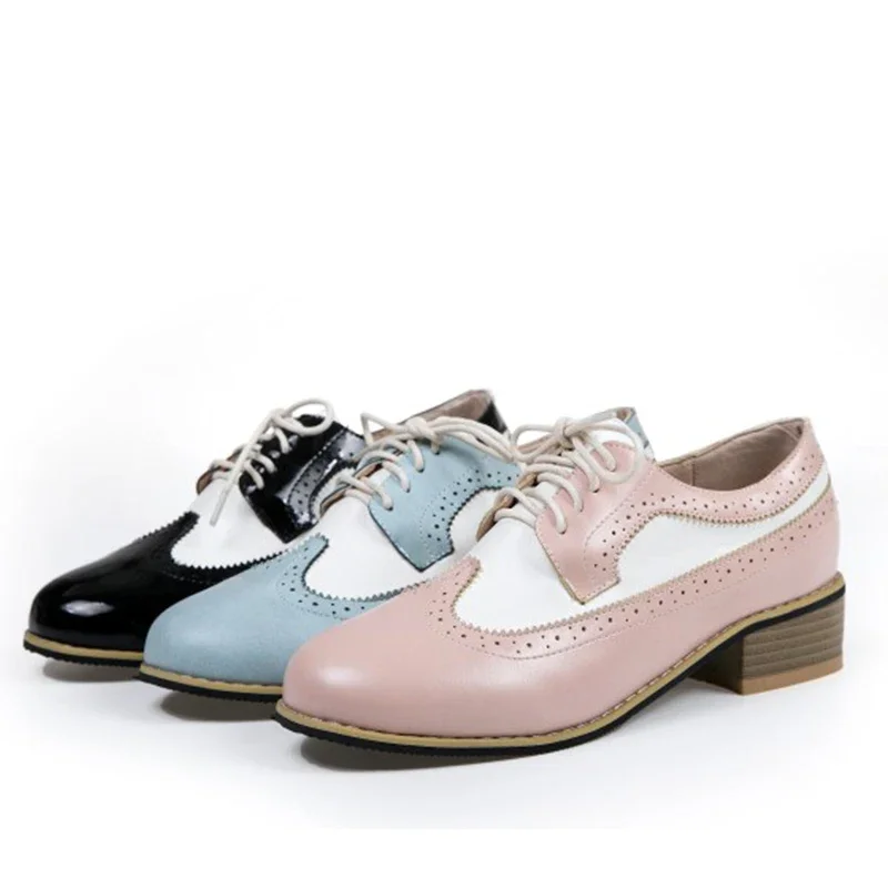 Mixed color brogue lace-up pumps with hollow design - Image 4