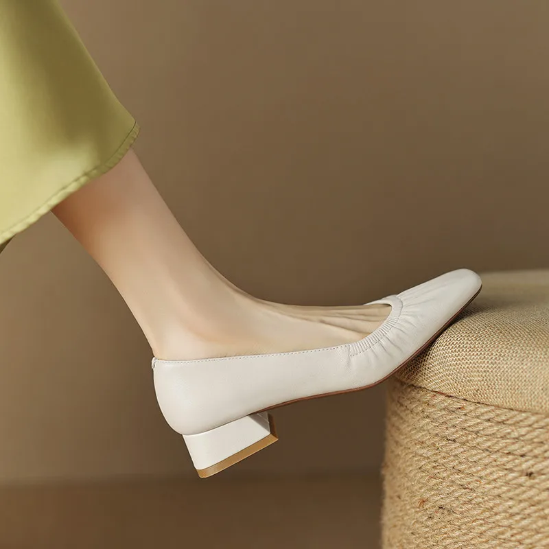 Low heels genuine leather square toe pumps - Image 4