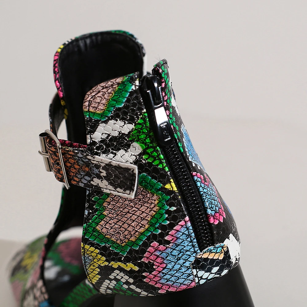 Multicolor open-toe snake print ankle boots - Image 5