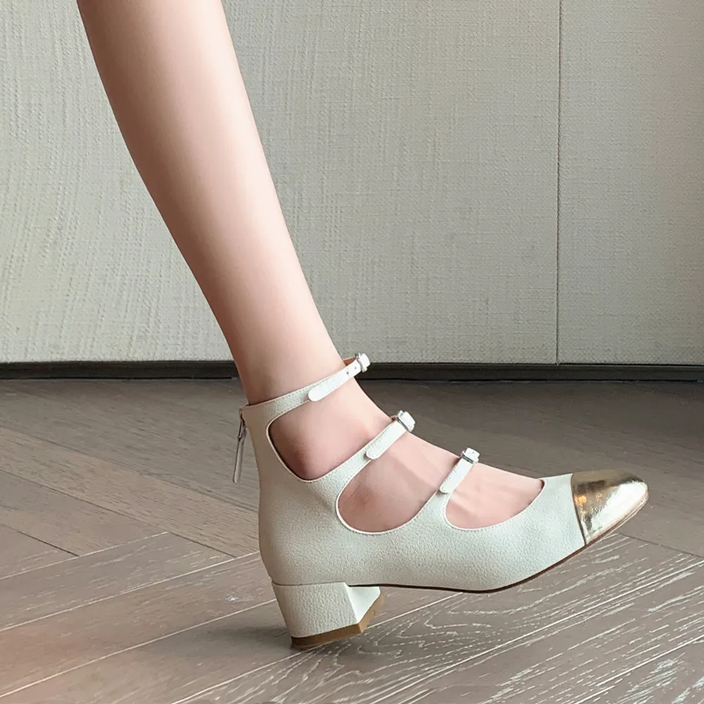 Genuine leather buckle pumps with back zipper - Image 8