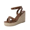 Cross strap rivet platform wedge open toe sandals