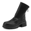 Round toe casual ankle boots with back zipper and thick heels