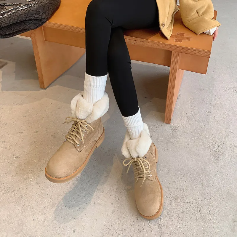 Suede lace-up snow boots with warm wool blend and mid heels - Image 2