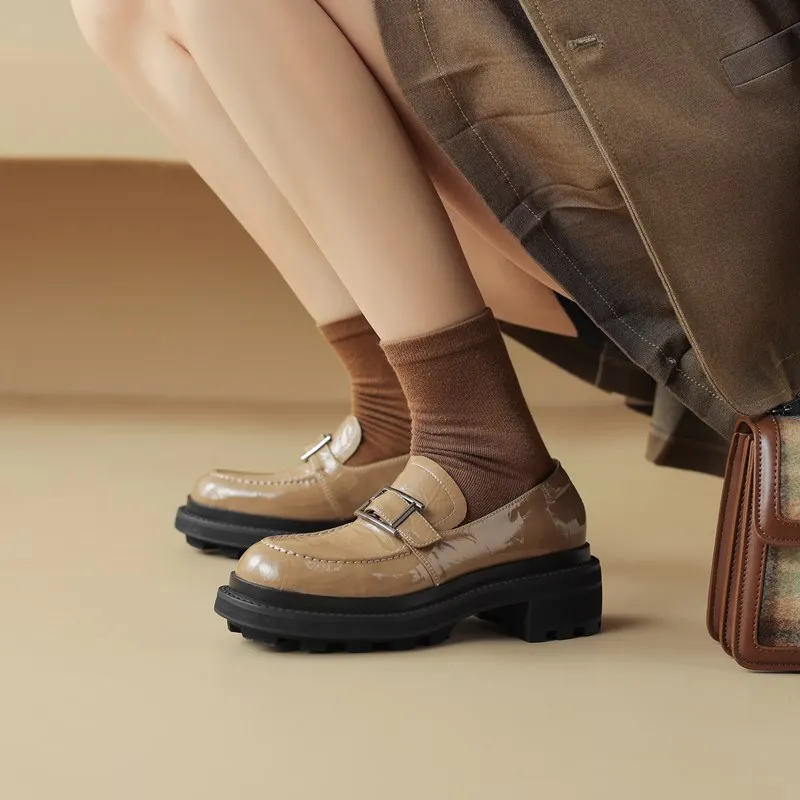 Genuine leather square toe mid heel pumps - Image 10