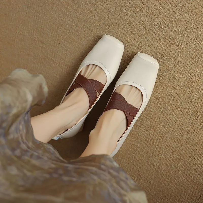 Genuine leather square toe mid heels mary janes - Image 8