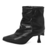 Genuine leather pleated ankle boots with high heels