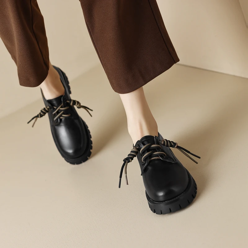 Round toe thick sole lace-up oxford casual shoes - Image 11