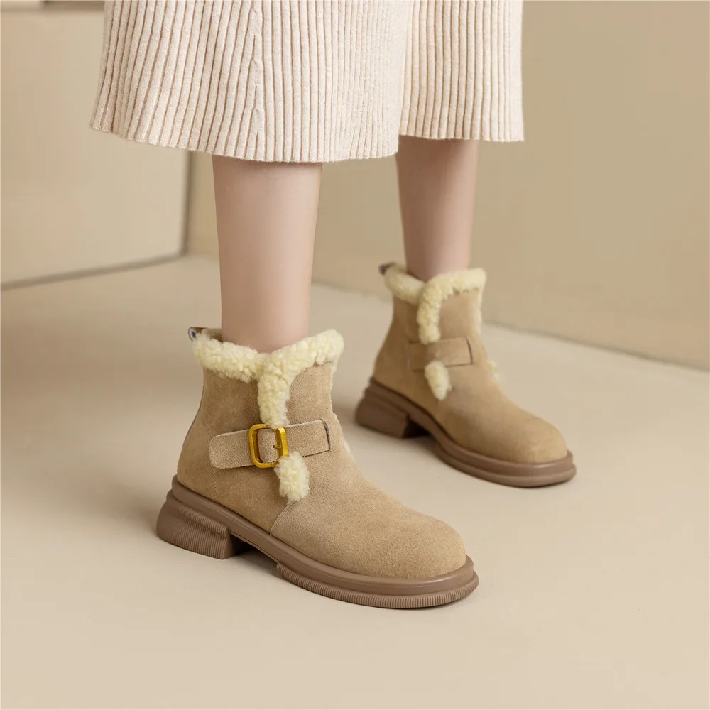 Round toe ankle boots with belt buckle in cow suede leather - Image 3