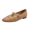 Round toe t-tied genuine leather flats