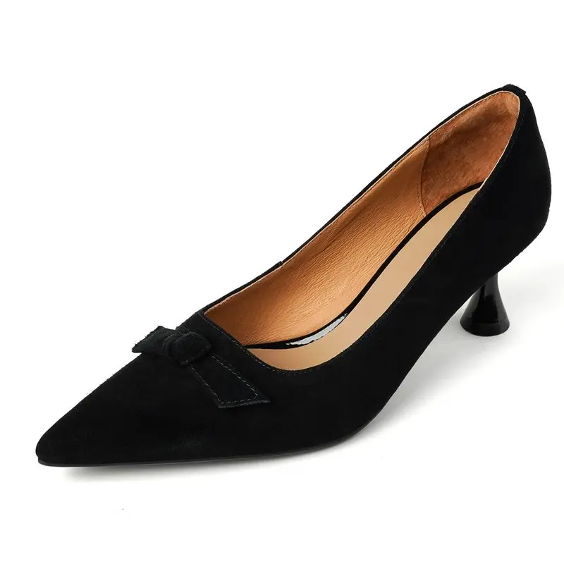 Suede pointed toe high heels with bowtie - Image 2