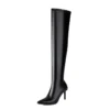 Thigh high heeled winter boots in black and brown