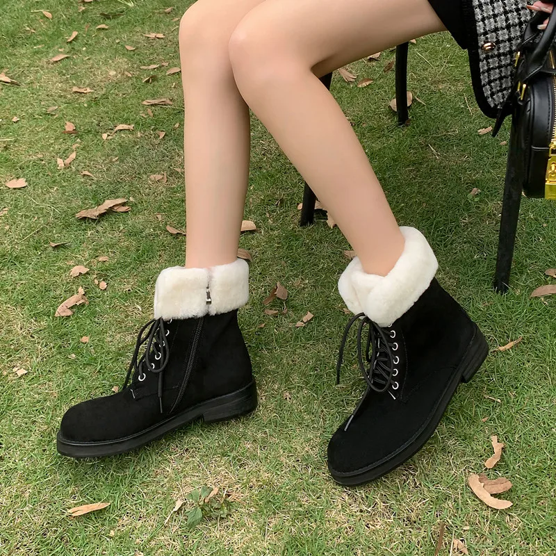 Suede lace-up snow boots with warm wool blend and mid heels - Image 5