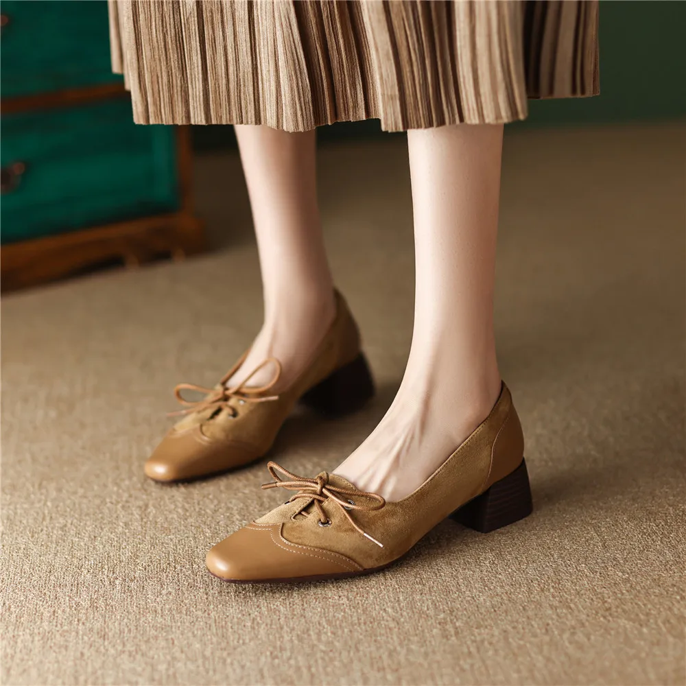 Genuine leather thick heel office pumps - Image 2