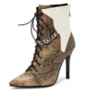Multicolored snake print ankle boots