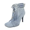 Vintage denim high heel button sandals