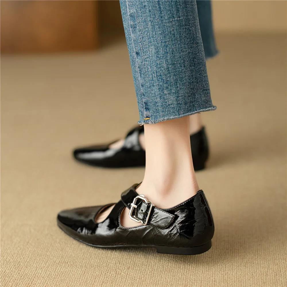 Genuine leather low heel round toe pumps for women - Image 10