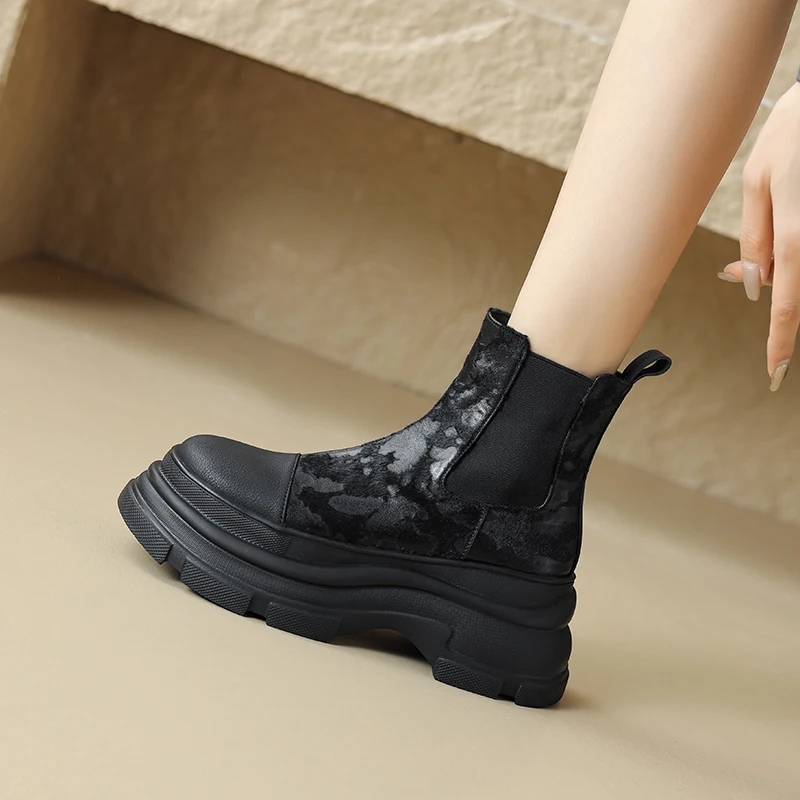 Horse hair slip on ankle boots with chunky heels - Image 3