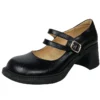 Black mary janes with gold buckle