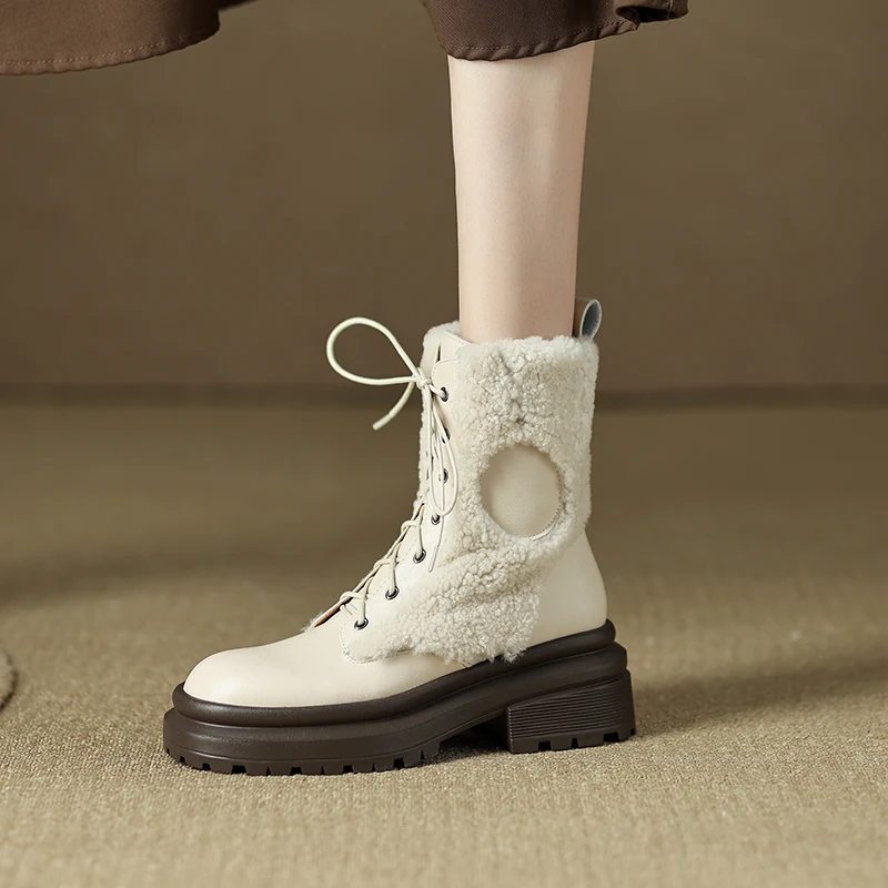 Real leather chunky ankle boots with plush lining - Image 4