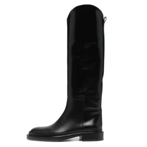 Genuine leather knee high pull on boots