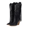 Plus size block high heels western knee high boots with tassels
