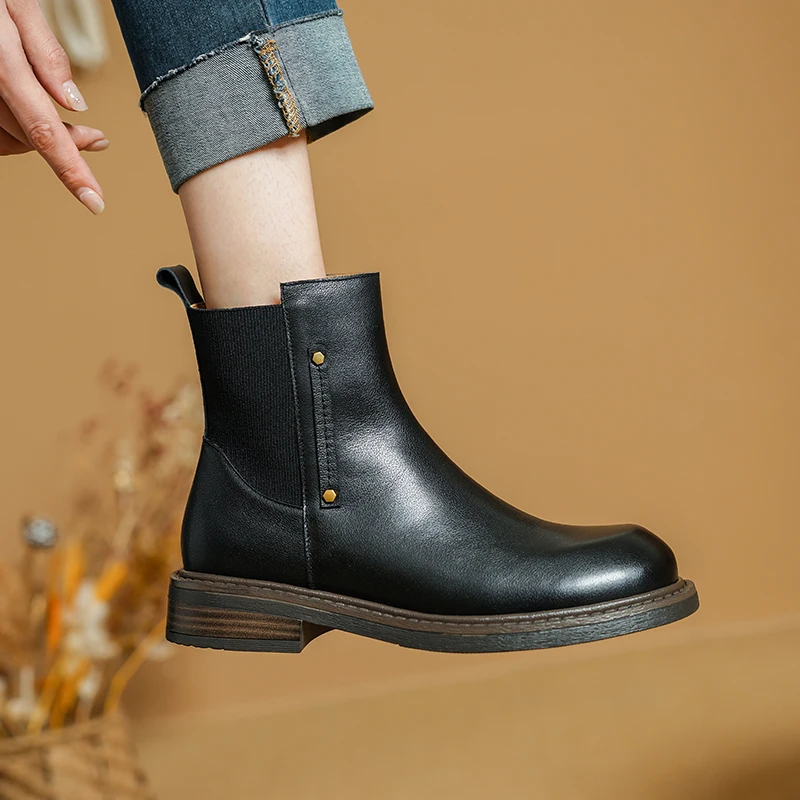 Genuine leather high heel ankle western boots - Image 4