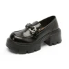 Leather platform loafers with thick heel