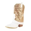 Short sequin boots with high heel and patchwork design