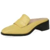 Genuine leather thick heel mules with square toe