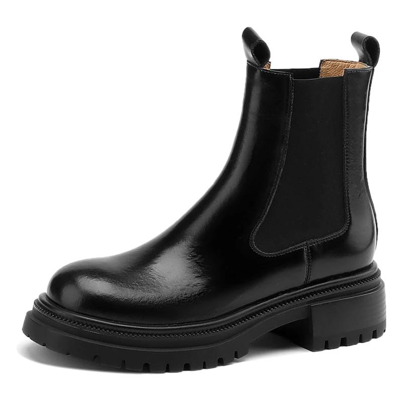 Chelsea boots slip on round toe platform ankle boots genuine leather - Image 7