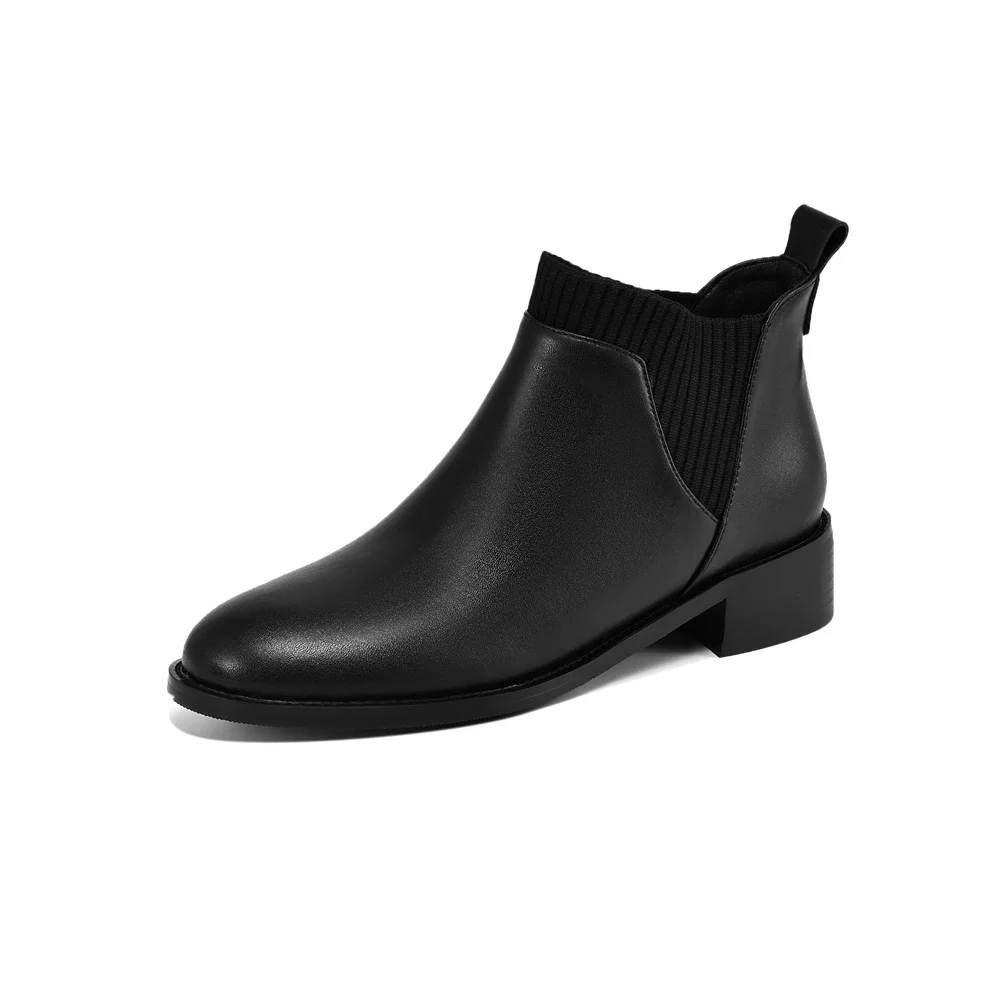 Genuine leather ankle boots round toe fashion comfortable warm black brown - Image 6