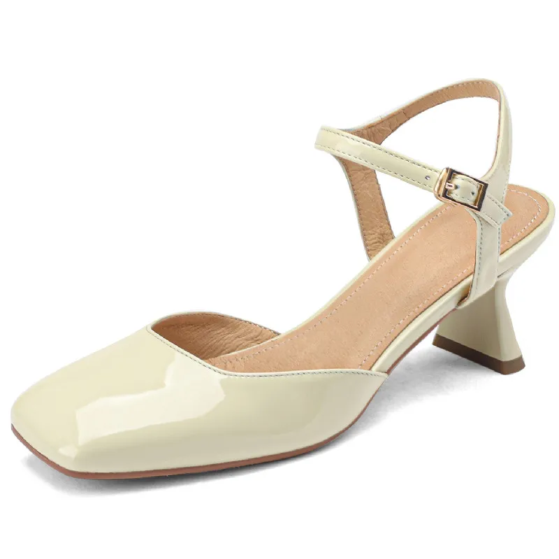 Elegant leather sandals with square toe and unique heels - Image 2